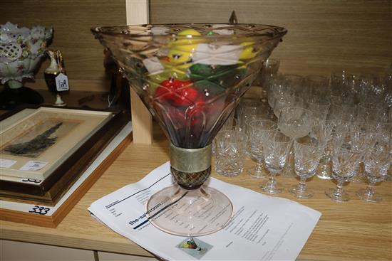 A Venetian glass bowl, probably Salviati containing Murano glass fruit